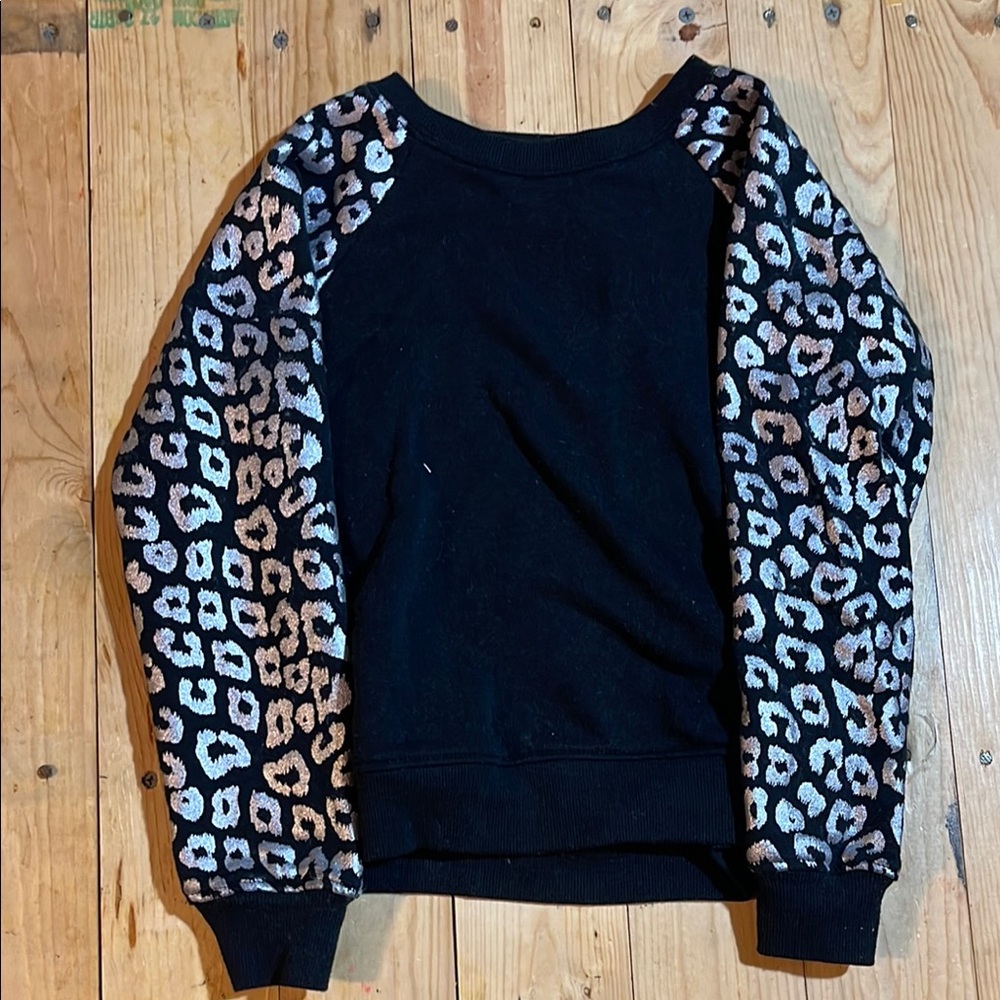 Leopard Print Sleeve Black Sweater